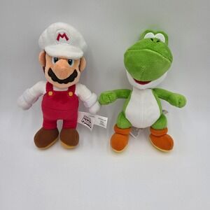 Super Mario Plush Fire Mario & Yoshi‎ Plushie Stuffed Animal Toy Set